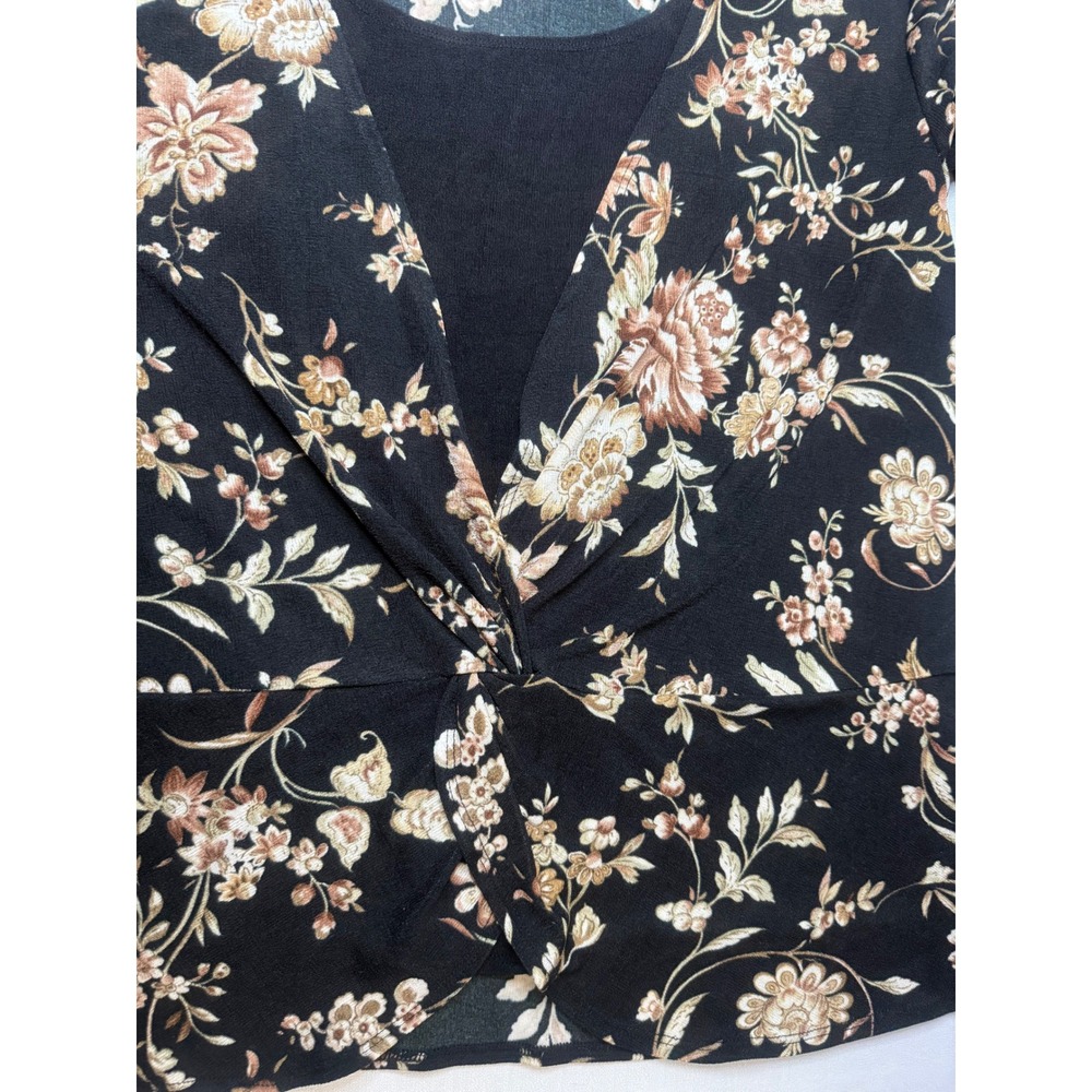 Briggs New York Womens XL Black Floral Twist Front Faux Wrap Top 385-KL2 - Picture 5 of 8